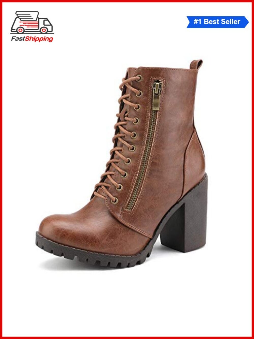 ✨ DREAM PAIRS Combat Ankle Booties Chunky Heel Lace Up Faux Leather